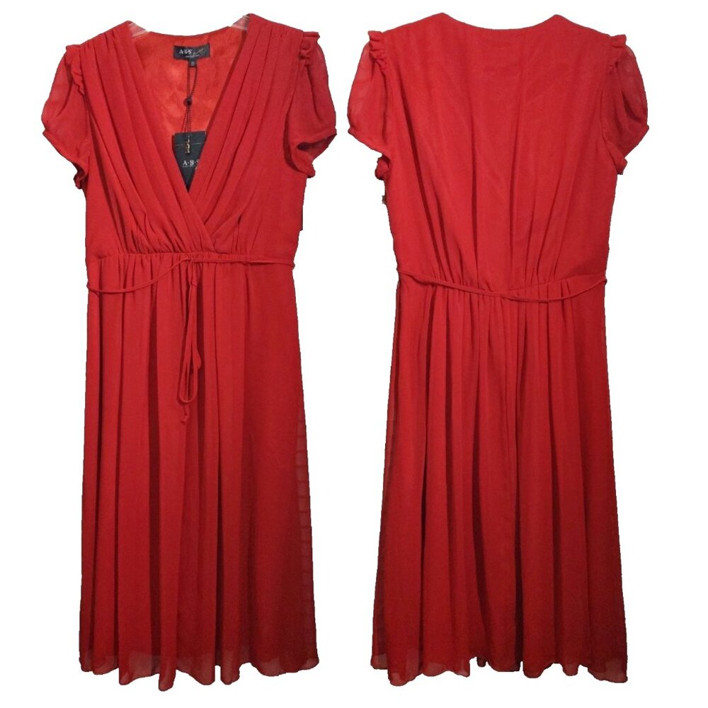 Ruby Red A.B.S. Collection Empire Waist Chiffon Midi Dress NWT $188 M Nordstrom